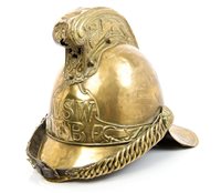 Lot 185 - Early 20th century brass firemens' helmet with...