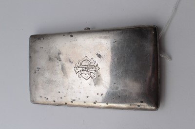 Lot 643 - Early 20th century French silver cigarette case of rectangular from with engraved initials and Royal Artillery Regimental badge, 16cm in overall length