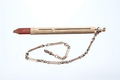 Lot 678 - Sampson Morden 9ct gold propelling pencil on fancy link gold chain