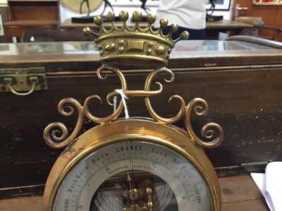 Lot 20 - Late 19th century French Holosteric Barometer with silvered dial in ornate brass stand with Viscounts? Coronet above letter 'H'