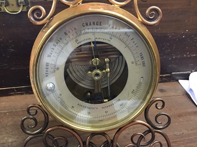 Lot 20 - Late 19th century French Holosteric Barometer with silvered dial in ornate brass stand with Viscounts? Coronet above letter 'H'
