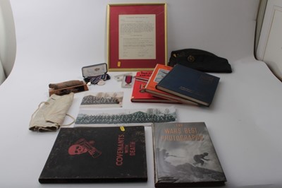 Lot 792 - Second World War Women's Junior Air Corps side cap, RAF side cap, National Service medal, militaria and military books (1 box)