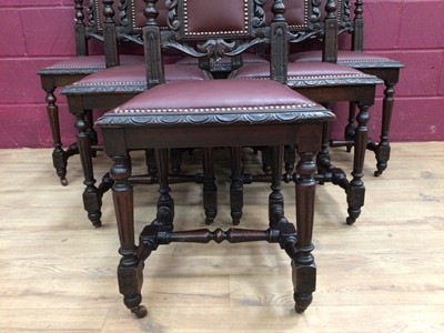 Lot 366 - Set of six late Victorian carved oak dining chairs