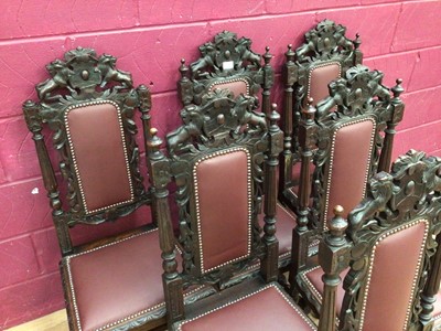Lot 366 - Set of six late Victorian carved oak dining chairs