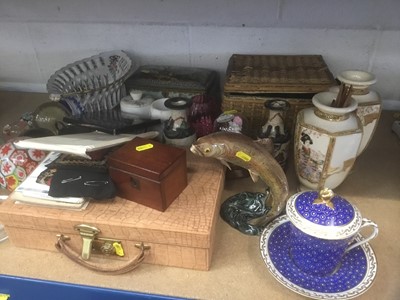 Lot 212 - Beswick trout, paperweights, Sevres chocolate cup, jewellery, silver christening cup,, sundries.