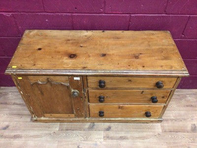 Lot 310 - Victorian pine dresser base with three drawers and cupboard