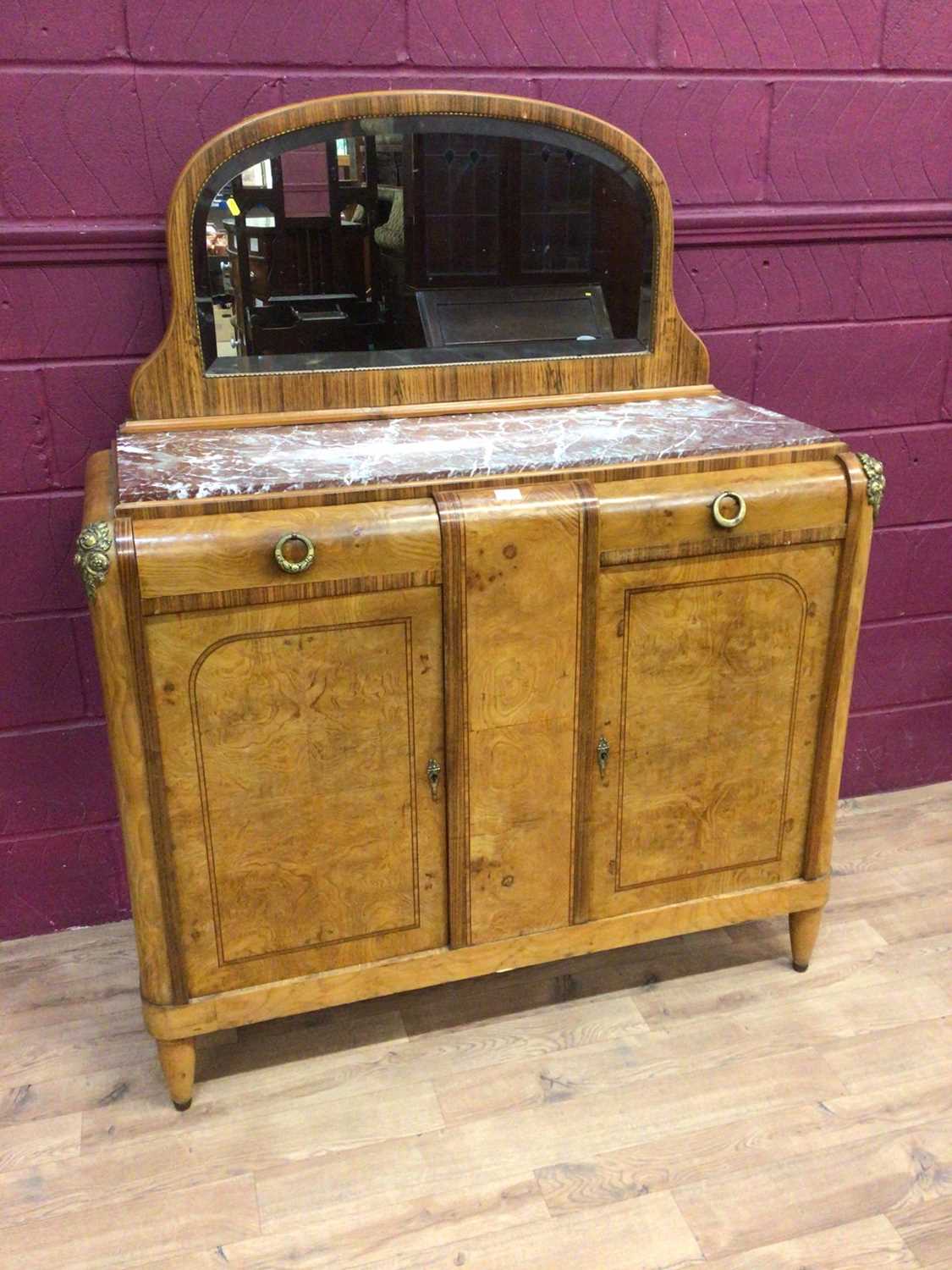 Lot 309 - French sideboard with mirrored back and rouge marble top, two drawers and cupboards below