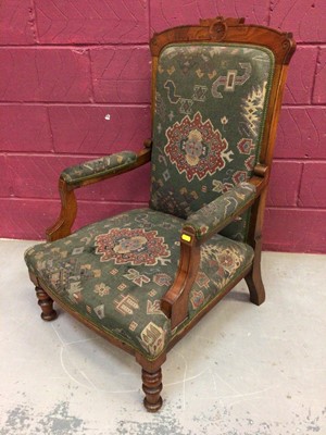 Lot 300 - Victorian mahogany spoon back armchair and a late Victorian walnut open armchair