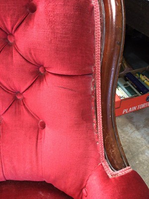 Lot 324 - Victorian red velvet upholstered mahogany armchair