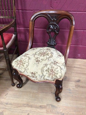 Lot 327 - Victorian childs chair, together with two Victorian chairs, Mackintosh style stick back chair