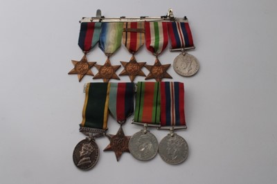 Lot 647 - Second World War medal group, comprising George VI Territorial Efficiency medal named to 4615963 PTE. A. Bridgehouse. W. Yorks, 1939 - 1945 Star, Defence and War medals (mounted on bar), together w...