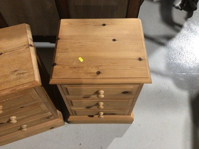 Lot 6 - Pair of pine three drawer bedside chests and a pine dressing table mirror (3)