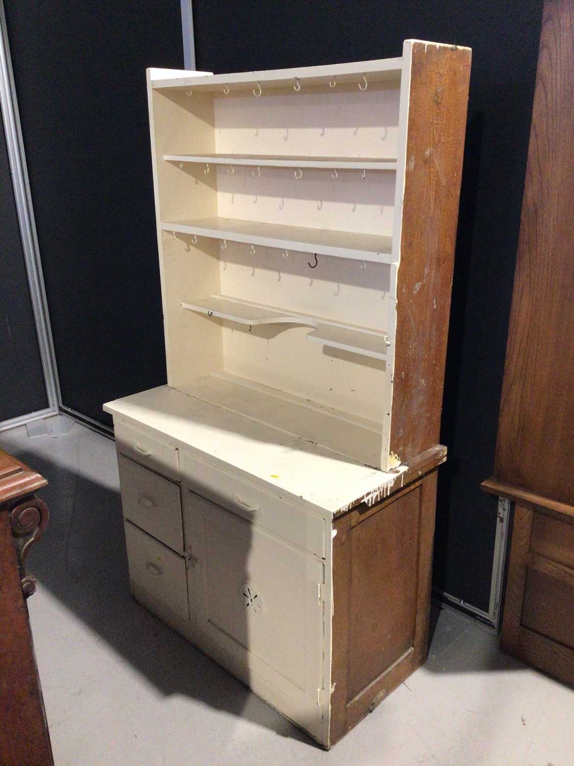 Lot 13 - White painted two height dresser with open shelves, two drawers and two doors below, 104.5cm wide x 51cm deep x 183cm high
