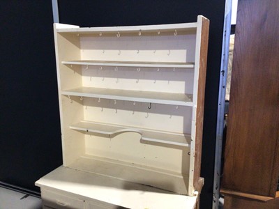 Lot 13 - White painted two height dresser with open shelves, two drawers and two doors below, 104.5cm wide x 51cm deep x 183cm high