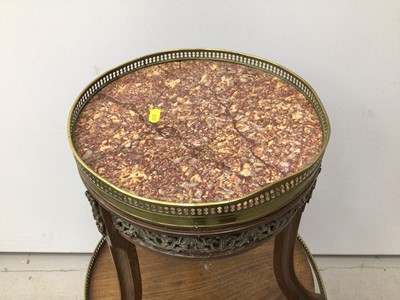 Lot 19 - Mahogany three tier jardinere stand with marble top and brass gallery