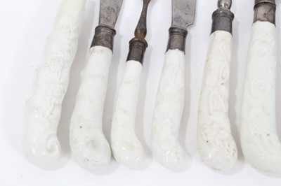 Lot 172 - Collection of 18th and early 19th century porcelain handled knives and forks, including moulded and painted examples (13)