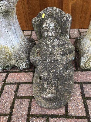 Lot 51 - Pair of concrete figures on stands 126cm and 123cm and one other of a seated gnome 40cm