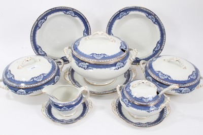 Lot 175 - Burleigh Ware Kenilworth pattern dinner service, blue and white transfer ware with gilt rims