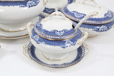 Lot 175 - Burleigh Ware Kenilworth pattern dinner service, blue and white transfer ware with gilt rims