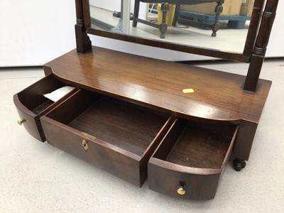 Lot 22 - 19th century mahogany toilet mirror with three drawers below on turned legs, 59cm wide x 65.5cm high