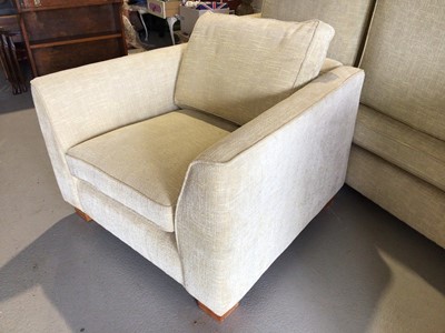 Lot 63 - Contemporary three piece suite with pale yellow upholstery comprising a pair of two seater settees 218 cm wide x 100cm deep and an armchair
