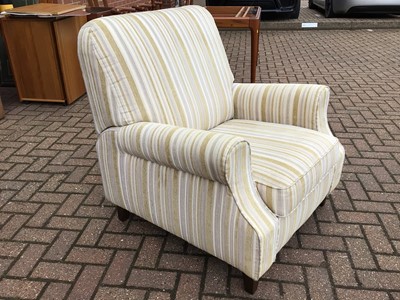 Lot 64 - Contemporary armchair with green, grey and cream striped upholstery 88cm wide x 97cm high