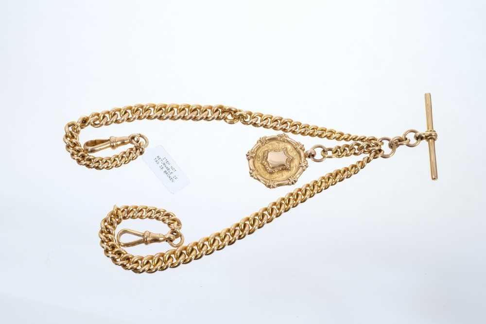 Lot 645 - Edwardian 9ct rose gold watch chain with fob