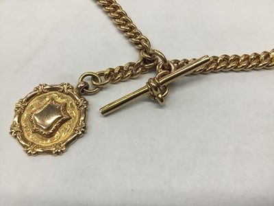 Lot 645 - Edwardian 9ct rose gold watch chain with fob