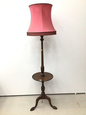 Lot 71 - Mahogany standard lamp with pink shade 157cm high excluding shade