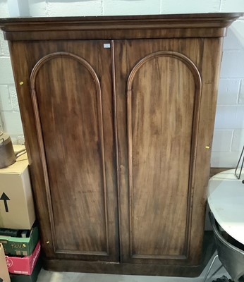 Lot 78 - Victorian mahogany double wardrobe with two arched pannelled 155cm wide x 66cm deep x 210 cm high