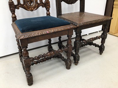 Lot 32 - Two Victorian carved oak chairs with spiral twist supports