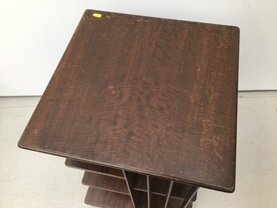 Lot 33 - walnut veneered circular coffee table, Edwardian mahogany tow tier table and an oak revolving bookcase (3)