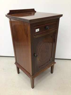 Lot 44 - Ewardian inlaid mahogany bedside cupboard with single drawer and panelled door below, 40cm wide x 78cm high