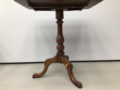 Lot 45 - 19th century mahogany wine table with tilt top on turned column and three hipped splayed legs 66.5cm wide x 46cm