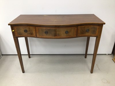 Lot 932 - Georgian style inlaid mahogany serpentine fronted serving table with three drawers on square taper legs, 122.5cm wide, 49cm deep, 87.5cm high