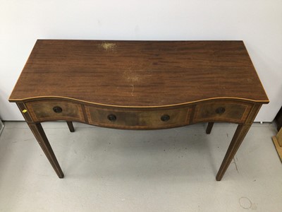 Lot 93 - Georgian style inlaid mahogany serpentine fronted serving table with three drawers on square taper legs, 122.5cm wide, 49cm deep, 87.5cm high