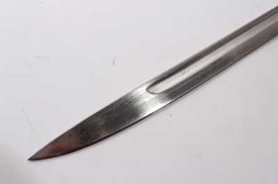 Lot 975 - Scarce First World War 1907 pattern bayonet with hooked quillion, fullered steel blade retaining almost all original finish, stamped Sanderson, 10' 08, in brown leather scabbard, stamped H.G.R. 08
