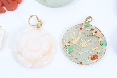 Lot 91 - Collection gold mounted Chinese carved hard stone pendants