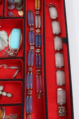Lot 96 - Chinese Jewellery box containing silver mounted hard stone jewellery