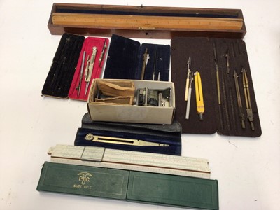 Lot 2287 - Collection of antique and vintage drawing instruments, rulers, technical drawing sets etc