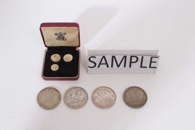 Lot 375 - G.B. - Mixed Silver coins and medallions to include G.B. Crowns Victoria 1900 LXIV AVF,  George V 1935 x 2 AVF & EF, George VI 1937 GVF.  Part Maundy set Elizabeth II 1972 AU (N.B. missing penny), ...