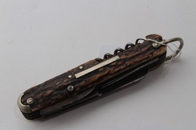 Lot 866 - Victorian multi bladed pen / pocket knife by Gamage, Holborn, with horn mounts