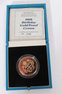 Lot 384 - G.B. The Royal Mint issued Gold Proof Crown celebrating 'Queen Elizabeth The Queen Mother 90th Birthday 1990 (N.B. in case of issue with Certificate of Authenticity) (1 coin)