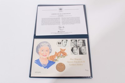 Lot 386 - G.B. Westminster issued Gold Five Pound Coin cover celebrating 'Queen Elizabeth II Golden Jubilee' 2002 (N.B. with certificate of Authenticity) (1 coin)