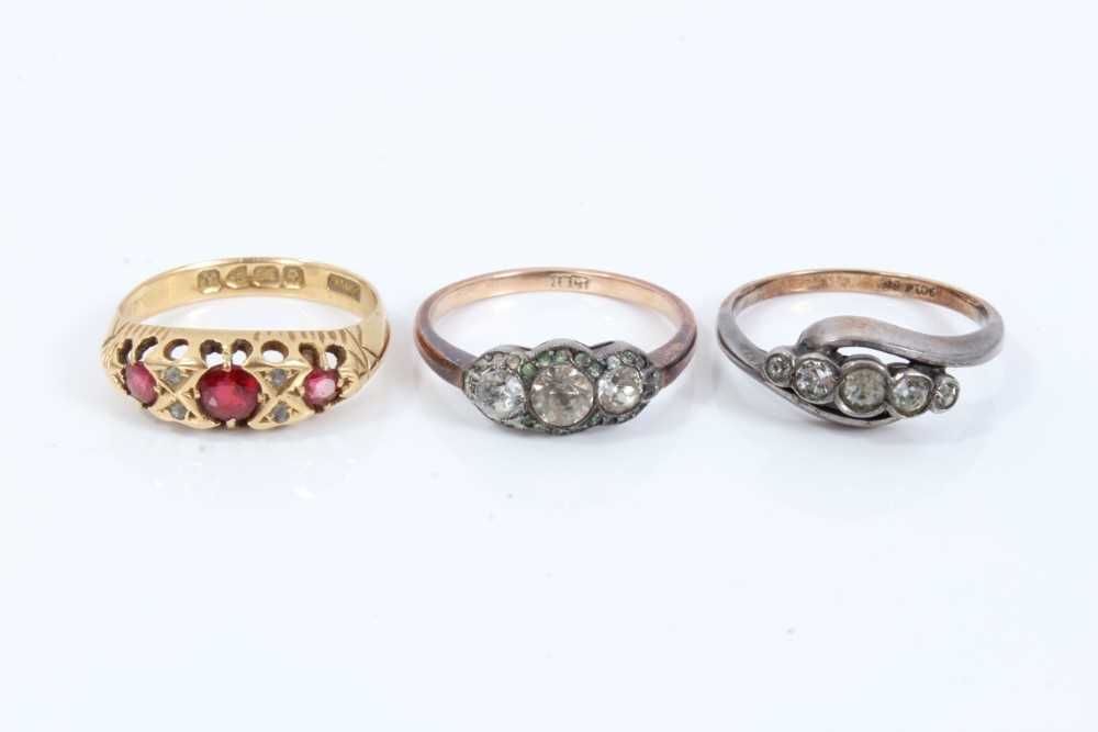 Lot 118 - Late Victorian 18ct gold ruby and diamond ring and two other rings