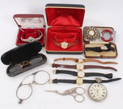 Lot 120 - Group ladies vintage wristwatches, two pairs vintage spectacles and bijouterie