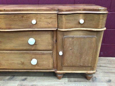Lot 328 - Late 19th century pine dresser base with five drawers and cupboards below, 178cm wide, 50cm deep, 82cm high