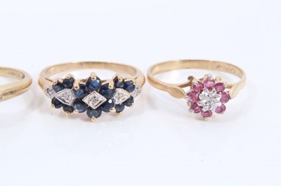 Lot 116 - Four 9ct gold diamond and gem set dress rings