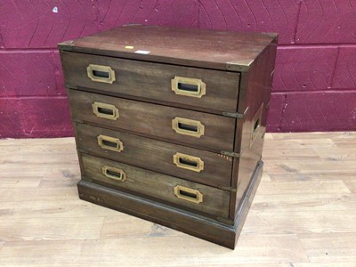 Lot 352 - Military style mahogany and brass bound chest of four drawers, 61cm wide, 42cm deep, 61.5cm high