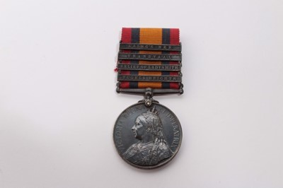 Lot 652 - Queen's South Africa medal with four clasps- Tugela Heights, Relief of Ladysmith, Transvaal and Laing's Nek, named to 3914 PTE. R. Williams. Scottish Rifles